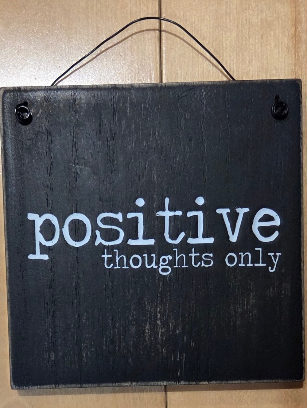 Hobby Lobby 'Positive Thoughts Only' Black Wood Hanging Wall Sign (5" x 5")